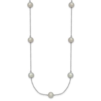Sterling Silver Rhodium-plated 7-8mm Grey Semi-Round Freshwater Cultured Pearl 9-Station 18 inch Necklace — alternate view