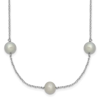Sterling Silver Rhodium-plated 7-8mm Grey Semi-Round Freshwater Cultured Pearl 9-Station 18 inch Necklace