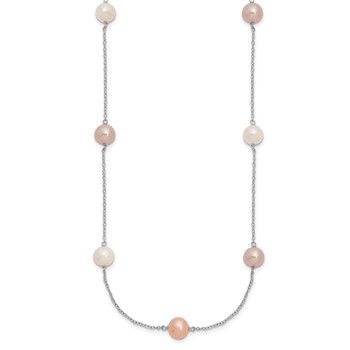 "Sterling Silver Rhodium-plated 7-8mm White, Pink and Purple Near-Round Freshwater Cultured Pearl 9-Station 18 inch Necklace" — alternate view