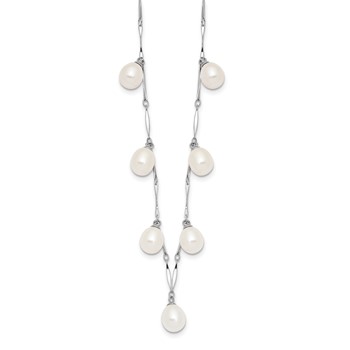 Sterling Silver Rhodium-plated 7-8mm White Teardrop Freshwater Cultured Pearl 7-Station 17.5 inch Necklace — alternate view