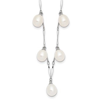 Sterling Silver Rhodium-plated 7-8mm White Teardrop Freshwater Cultured Pearl 7-Station 17.5 inch Necklace