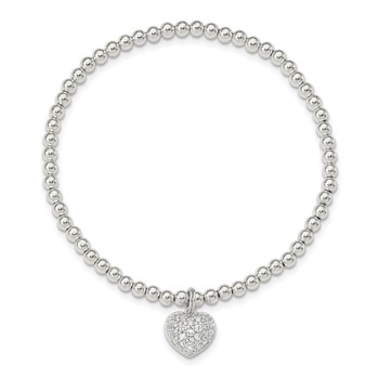 Sterling Silver CZ Heart Stretch Bracelet — alternate view