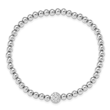 Sterling Silver Rhodium-plated Polished Beaded CZ Stretch Bracelet — alternate view