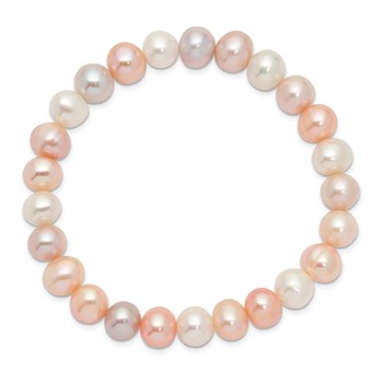 "8-9mm White, Pink and Purple Near-Round Freshwater Cultured Pearl Stretch Bracelet" — alternate view