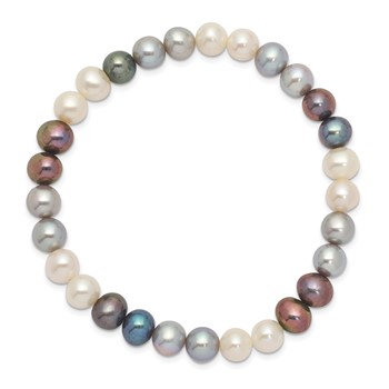 "6-7mm Black, Grey and White Semi-Round Freshwater Cultured Pearl Stretch Bracelet " — alternate view