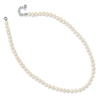Sterling Silver Madi K Rhodium-plated 5-6mm White Semi-Round Freshwater Cultured Pearl 14 inch with 2 inch Extension Children's Necklace — alternate view