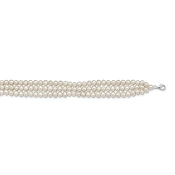 Sterling Silver Rhodium-plated 5-6mm White Semi-Round Freshwater Cultured Pearl 14 inch with 1.5 inch Choker