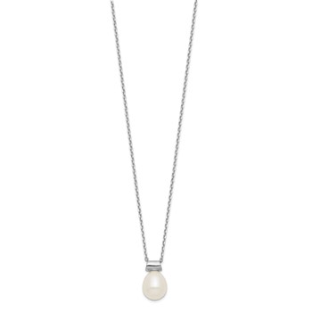 Sterling Silver Rhodium-plated 7-7.5mm White Rice Freshwater Cultured Pearl 16 inch with 1.5 inch Extension Necklace — alternate view