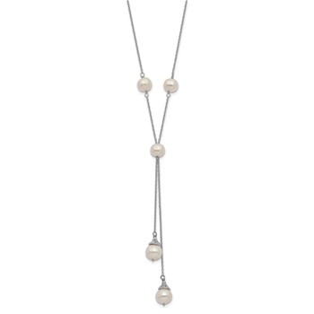 Sterling Silver Rhodium-plated 6-9mm White Teardrop and Semi-Round Freshwater Cultured Pearl 9-Station 2 drop 16 inch with 2 inch Extension Necklace — alternate view