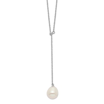 Sterling Silver Rhodium-plated 10-11mm White Rice Freshwater Cultured Pearl Drop 16.5 inch Necklace — alternate view