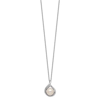 Sterling Silver Rhodium-plated 9-10mm White Button Freshwater Cultured Pearl 17 inch Necklace — alternate view