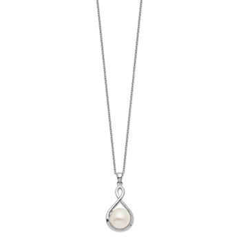 Sterling Silver Rhodium-plated 10-11mm White Button Freshwater Cultured Pearl 17 inch Necklace — alternate view
