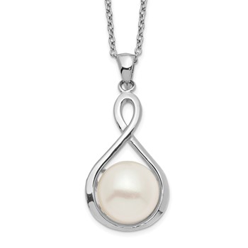 Sterling Silver Rhodium-plated 10-11mm White Button Freshwater Cultured Pearl 17 inch Necklace