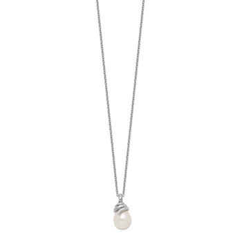 Sterling Silver Rhodium-plated 8-9mm White Teardrop Freshwater Cultured Pearl 17 inch Necklace — alternate view