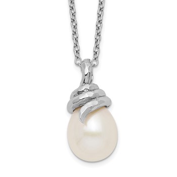 Sterling Silver Rhodium-plated 8-9mm White Teardrop Freshwater Cultured Pearl 17 inch Necklace