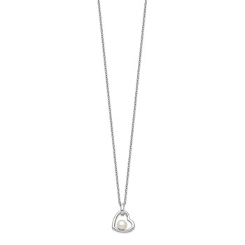 Sterling Silver Rhodium-plated 4-5mm White Button Freshwater Cultured Pearl Heart 17 inch Necklace — alternate view