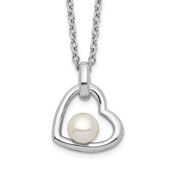 Sterling Silver Rhodium-plated 4-5mm White Button Freshwater Cultured Pearl Heart 17 inch Necklace