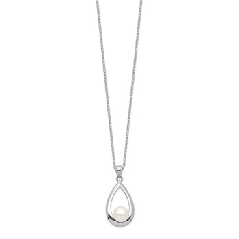 Sterling Silver Rhodium-plated 6-7mm White Button Freshwater Cultured Pearl 17 inch Necklace — alternate view