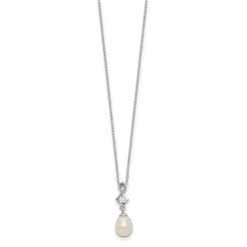 Sterling Silver Rhodium-plated 6-7mm White Teardrop Freshwater Cultured Pearl and CZ 17 inch Necklace — alternate view