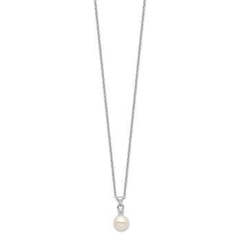Sterling Silver Rhodium-plated 6-7mm White Button Freshwater Cultured Pearl and CZ 17 inch Necklace — alternate view