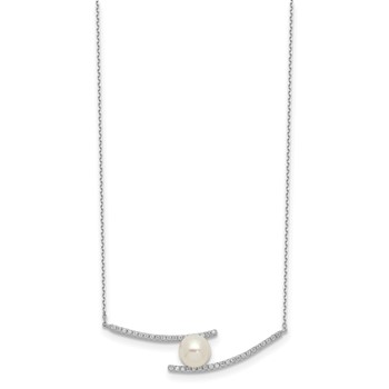 Sterling Silver Rhodium-plated 7-8mm White Button Freshwater Cultured Pearl and CZ 17 inch Necklace — alternate view