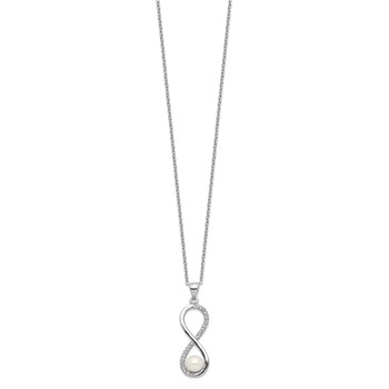 Sterling Silver Rhodium-plated 5-6mm White Round Freshwater Cultured Pearl and CZ Infinity 17 inch Necklace — alternate view