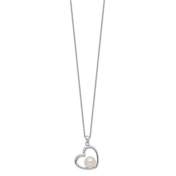 Sterling Silver Rhodium-plated 7-8mm White Button Freshwater Cultured Pearl Heart 17 inch Necklace — alternate view