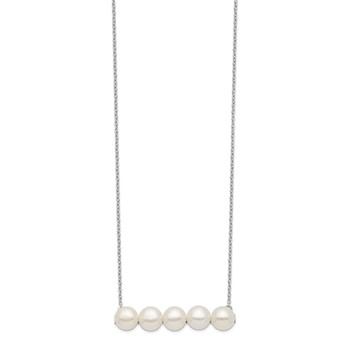 Sterling Silver Rhodium-plated 7-8mm White Button FWC Pearl Necklace — alternate view