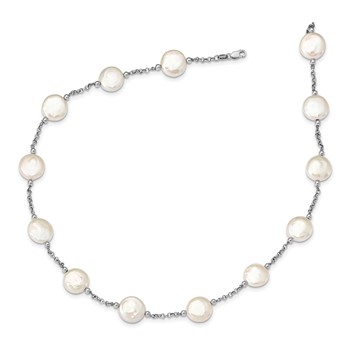Sterling Silver Rhodium-plated 12-13mm White Coin Freshwater Cultured Pearl 13-station 18 inch Necklace — alternate view