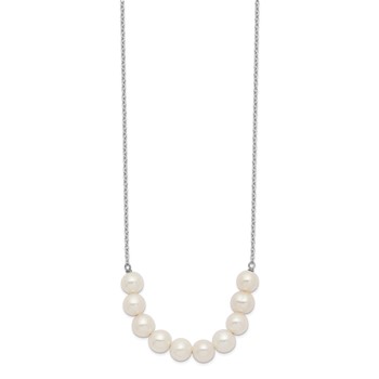 Sterling Silver Rhodium-plated 6-7mm White Near-Round Freshwater Cultured Pearl 18 inch Necklace — alternate view