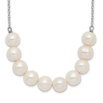 Sterling Silver Rhodium-plated 6-7mm White Near-Round Freshwater Cultured Pearl 18 inch Necklace