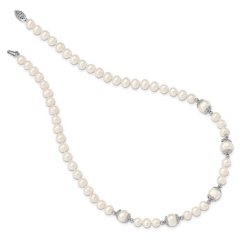Sterling Silver Rhodium-plated 6-9mm White Freshwater Cultured Pearl 5-station 18 inch Necklace — alternate view
