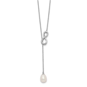 Sterling Silver Rhodium-plated 7-8mm White Teardrop Freshwater Cultured Pearl Infinity Lariat Drop 24 inch Necklace — alternate view