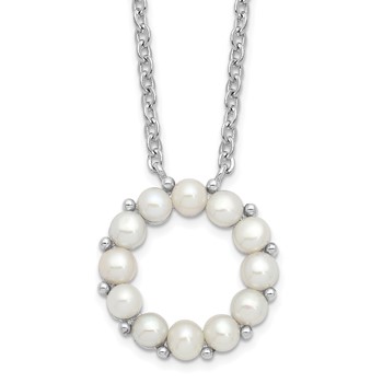 Sterling Silver Rhodium-plated 3-3.5mm White Button Freshwater Cultured Pearl 16 inch with 1.75 inch Extension Necklace