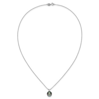 Sterling Silver Rhodium-plated 9-10mm Black Teardrop Tahitian Saltwater Cultured Pearl 17 inch Necklace — alternate view