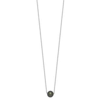 Sterling Silver Rhodium-plated 8-9mm Black Semi-Round Tahitian Saltwater Cultured Pearl 17 inch Necklace — alternate view