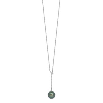 Sterling Silver Rhodium-plated 9-10mm Black Baroque Tahitian Saltwater Cultured Pearl 18 inch Necklace — alternate view