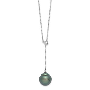 Sterling Silver Rhodium-plated 9-10mm Black Baroque Tahitian Saltwater Cultured Pearl 18 inch Necklace