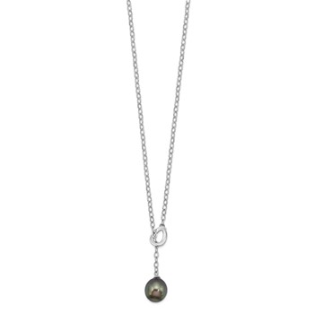 Sterling Silver Rhodium-plated 9-10mm Black Teardrop Tahitian Saltwater Cultured Pearl Slide 19.5 inch Necklace — alternate view