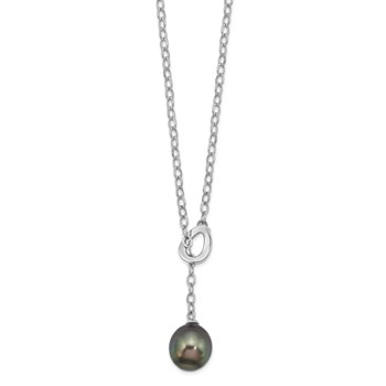 Sterling Silver Rhodium-plated 9-10mm Black Teardrop Tahitian Saltwater Cultured Pearl Slide 19.5 inch Necklace
