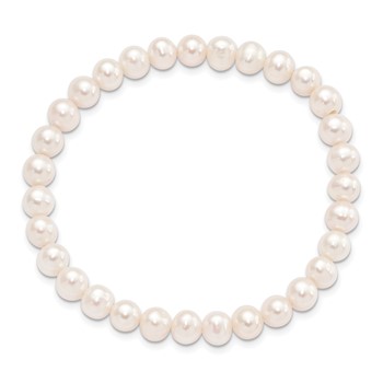 6-7mm White Semi-round Freshwater Cultured Pearl Stretch Bracelet — alternate view