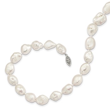 Sterling Silver Rhodium-plated 11x14mm White Keshi Freshwater Cultured Pearl 18 inch Necklace — alternate view