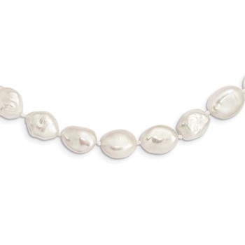 Sterling Silver Rhodium-plated 11x14mm White Keshi Freshwater Cultured Pearl 18 inch Necklace