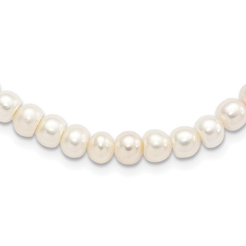 Sterling Silver Rhodium-plated 7-8mm White Near-Round Freshwater Cultured Pearl 18 inch Necklace