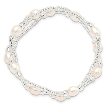 6-8mm White Rice Freshwater Cultured Pearl and Glass Bead Stretch 3-Bracelet Set — alternate view