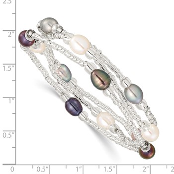 "6-8mm White, Black and Grey Rice Freshwater Cultured Pearl and Glass Bead Stretch 3-Bracelet Set" — alternate view