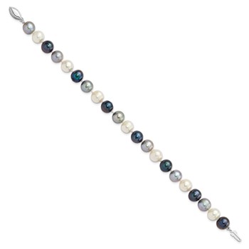 "Sterling Silver Rhodium-plated 8-9mm Black, Green and White Semi-Round Freshwater Cultured Pearl 7.5 inch Bracelet" — alternate view