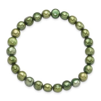 6-7mm Green Semi-round Freshwater Cultured Pearl Stretch Bracelet — alternate view