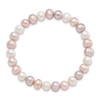 "6-7mm White, Pink and Purple Semi-Round Freshwater Cultured Pearl Stretch Bracelet" — alternate view