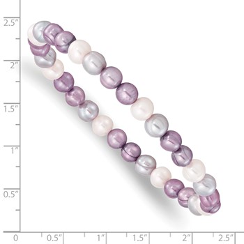 "6-7mm White, Lavender and Grey Semi-Round Freshwater Cultured Pearl Stretch Bracelet" — alternate view